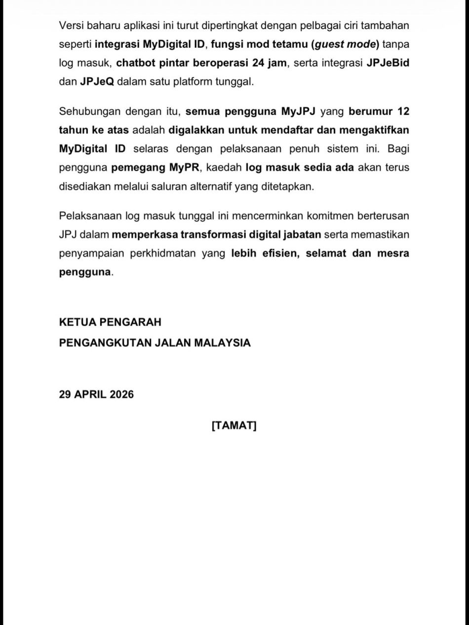 Image from: Pelaksanaan Penuh MyDigital ID Bagi Log Masuk MyJPJ Berkuat Kuasa 1 Mei 2026