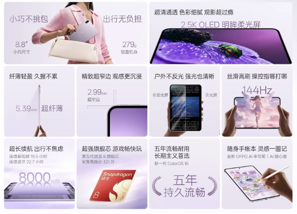 Image from: Oppo Pad Mini Dilancarkan Dengan Cip Snapdragon 8 Gen 5 Dan Skrin 144Hz