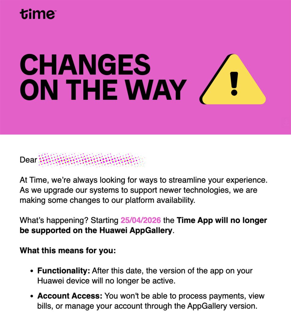 Image from: Time Hentikan Sokongan Aplikasi Menerusi Huawei App Gallery