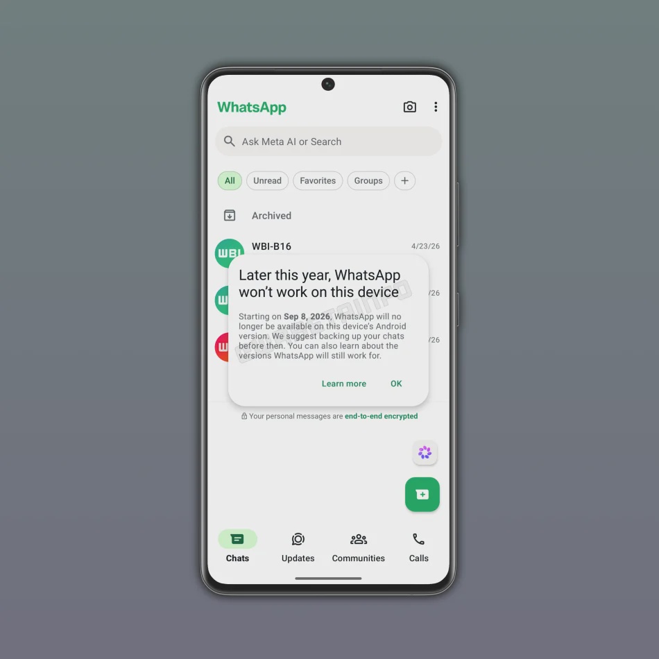 Image from: WhatsApp Akan Hentikan Sokongan Untuk Peranti Android Lama Mulai 8 September 2026