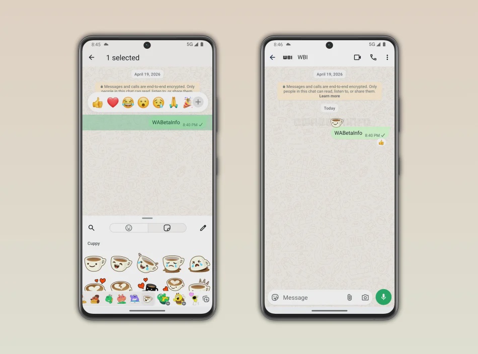 Image from: WhatsApp Membangunkan Kebolehan Memberi Reaksi Mesej Menggunakan Pelekat