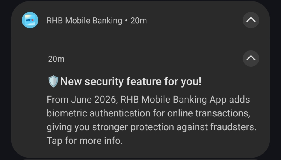 Image from: Aplikasi RHB Mobile Banking Memperkenalkan Ciri Imbasan Biometrik Untuk Pengesahan Pembayaran Atas Talian Bermula Jun