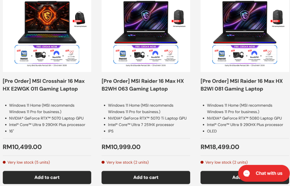 Image from: MSI Membuka Pra-tempahan Komputer Riba Gaming Siri Raider Dan Crosshair Untuk Pasaran Tempatan