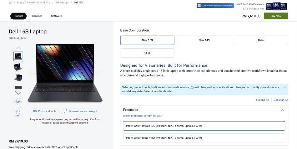 Image from: Dell 16S Dengan Cip Intel Terbaru Juga Mula Ditawarkan Di Pasaran Tempatan Pada Harga Permulaan RM7619