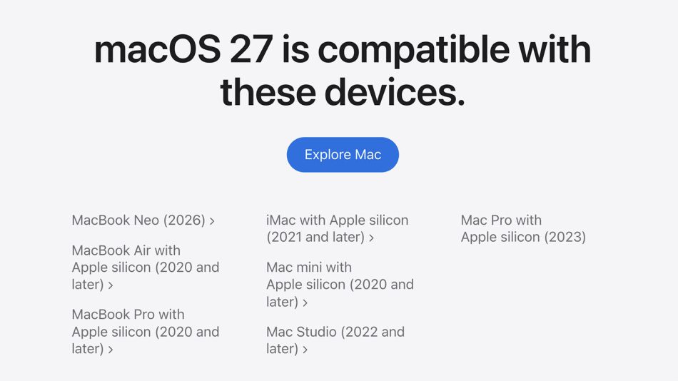 Image from: macOS 27 Golden Gate Tidak Menyokong Mac Dengan Cip Intel