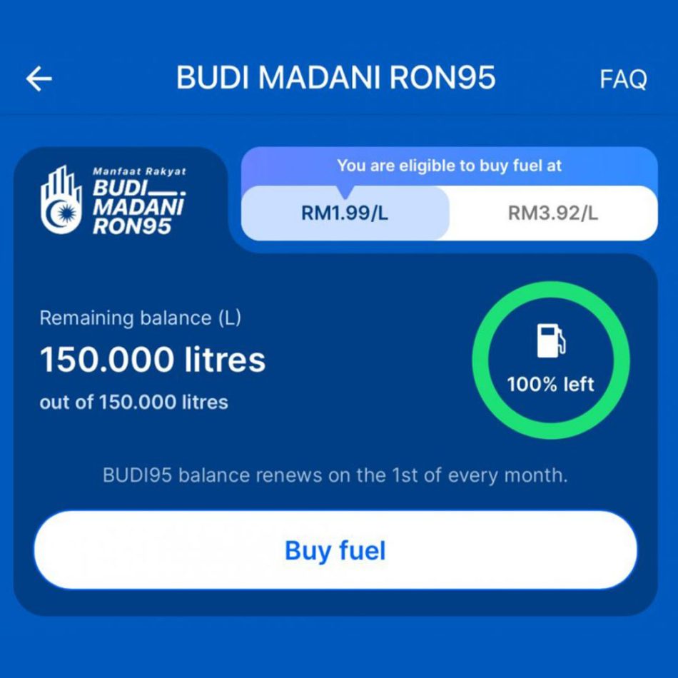 Image from: Kementerian Kewangan Mengatakan Paparan Kuota 150L Untuk BUDI95 Adalah Ralat