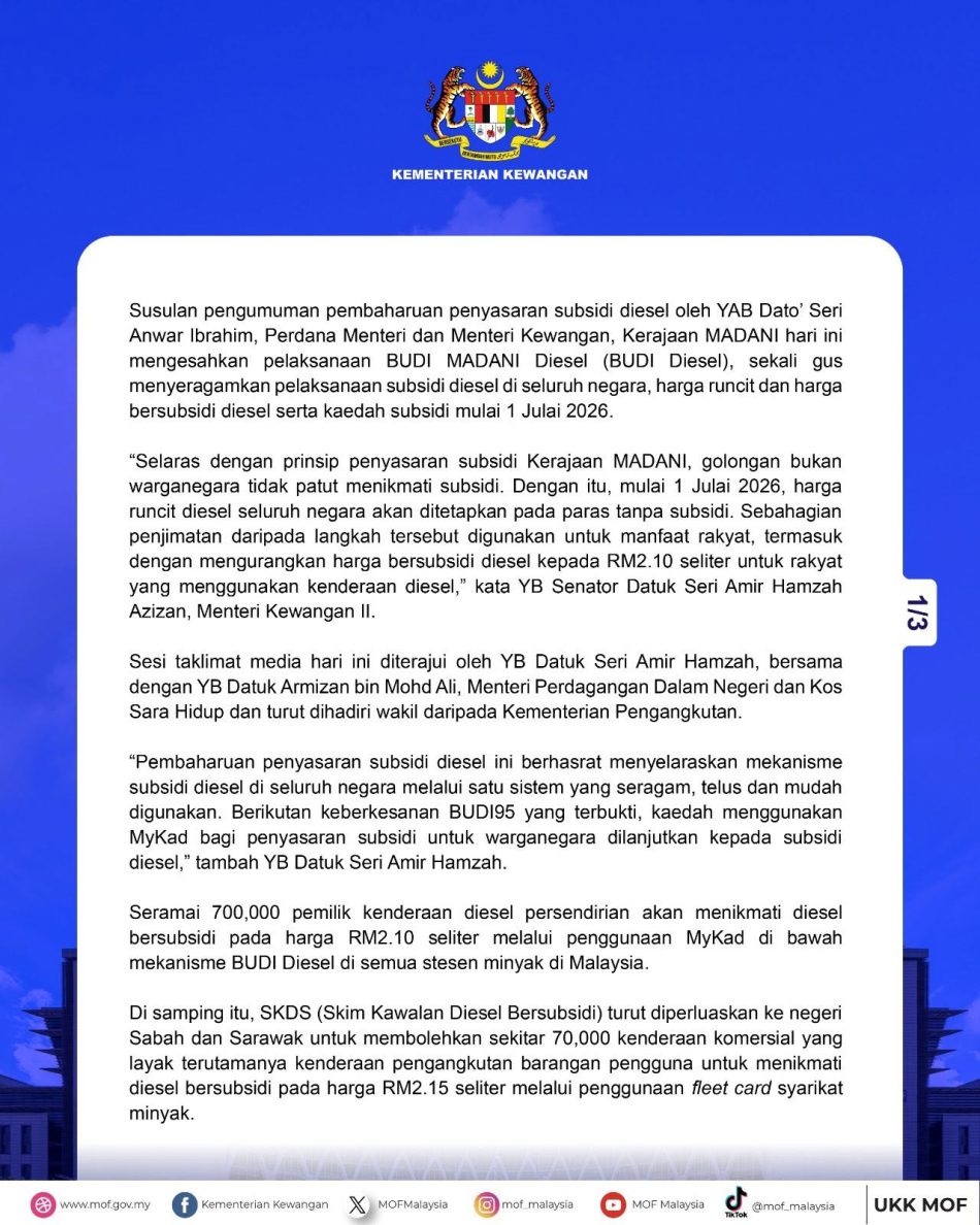 Image from: Kerajaan Perkenalkan Kuota 200 Liter Sebulan Melalui Program Budi Diesel – Subsidi RM2.10 Seliter Mulai Julai