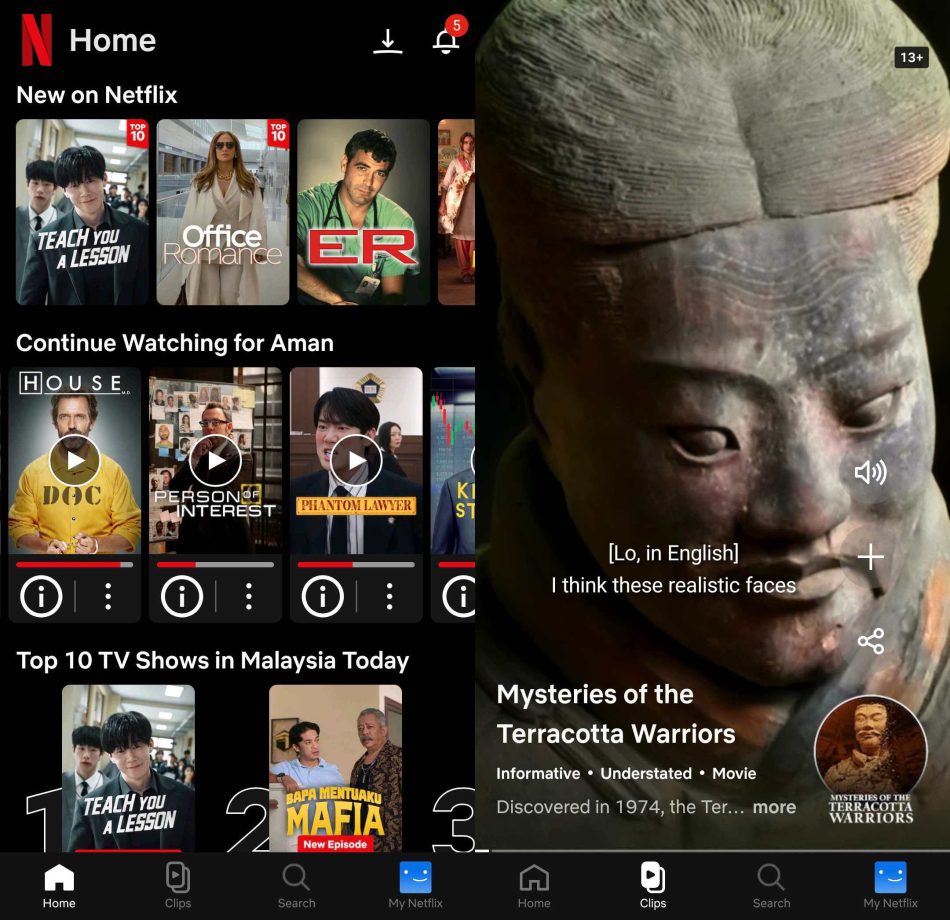 Image from: Netflix Mengaktifkan Sokongan Paparan Klip Video Menegak Pada Aplikasi Mudah-Alih Untuk Pengguna Malaysia