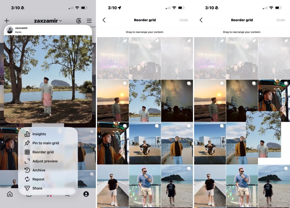 Image from: Pengguna Kini Boleh Susun Semula Semua Siaran Di Grid Profil Instagram