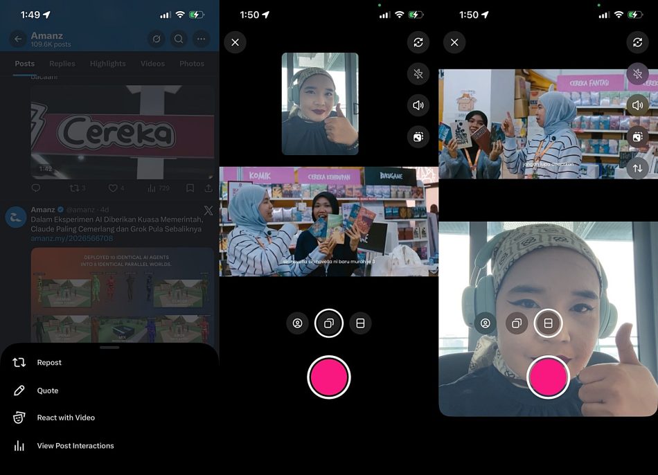 Image from: X Perkenalkan Ciri Reaksi Dalam Bentuk Video Untuk Peranti iOS