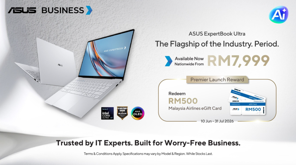 Image from: ASUS ExpertBook Ultra Dilancarkan Dengan Cip Intel Core Ultra 300, Rekaan Nipis Dan Tahan Lasak
