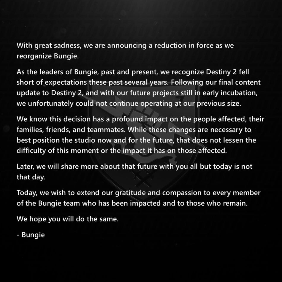 Image from: Sony Mengesahkan Sejumlah Besar Pekerja Di Bungie Telah Dibuang Kerja