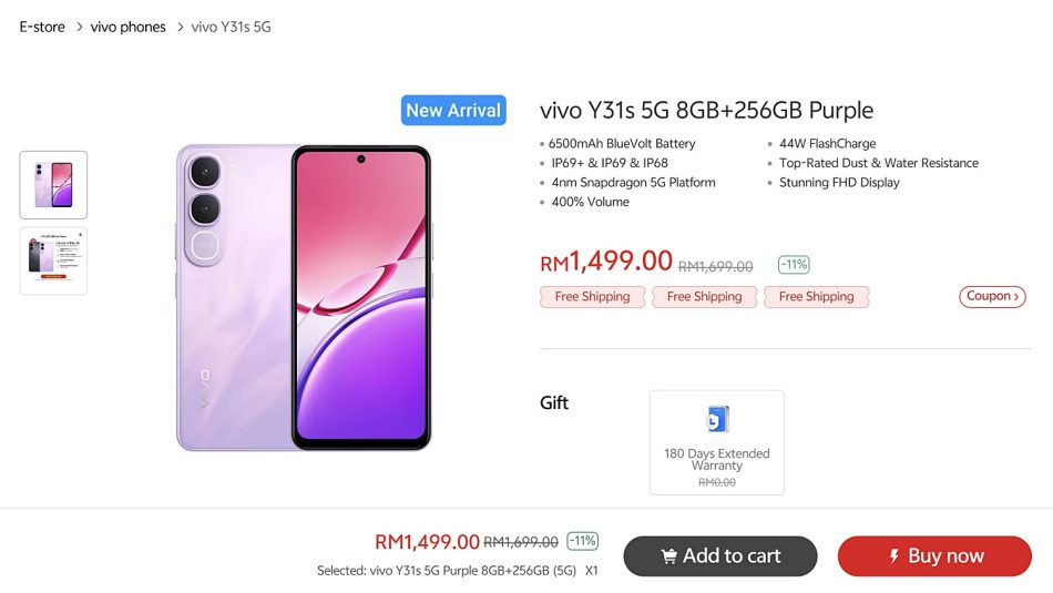 Image from: Vivo Y31s 5G Baharu Bakal Dilancarkan Di Malaysia Tidak Lama Lagi
