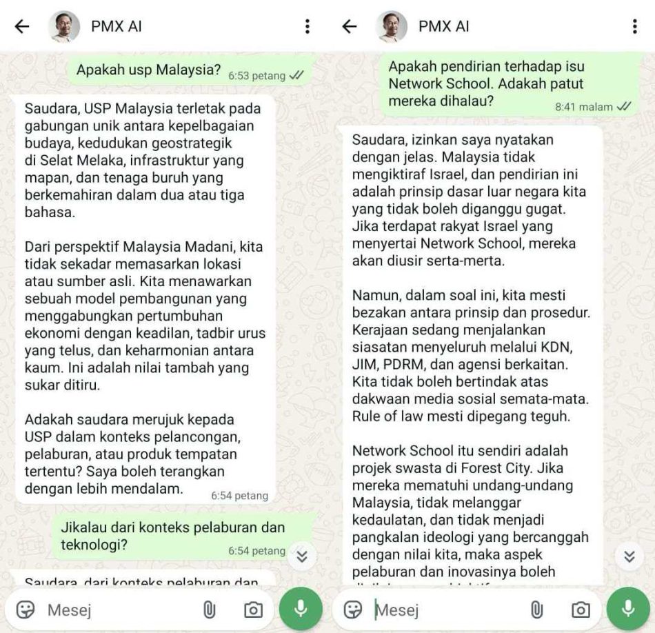 Image from: PMX AI Kini Boleh Diakses Melalui WhatsApp – Berinteraksi Terus Dengan Kembar Digital PM Anwar Ibrahim