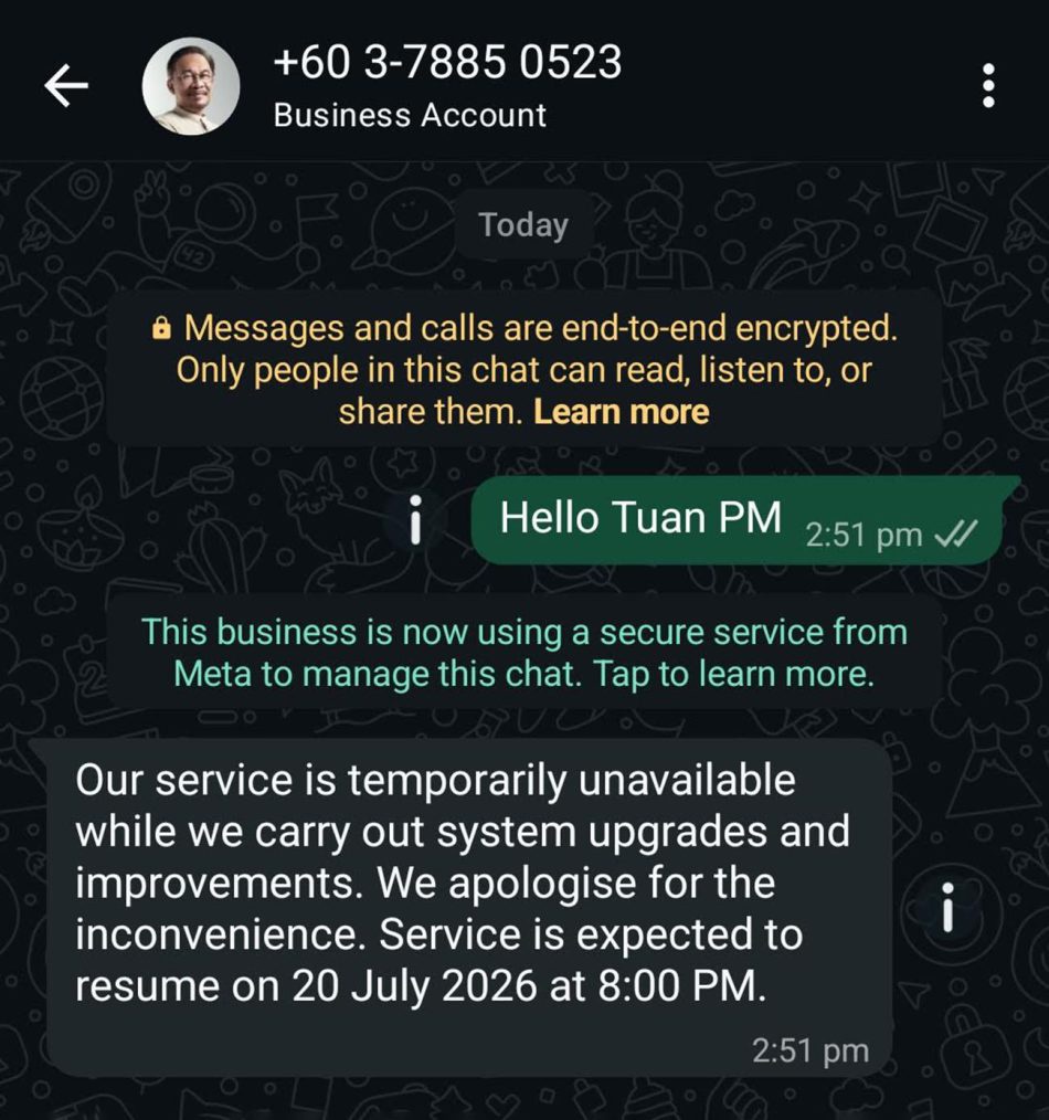 Image from: Perkhidmatan PMX AI Tergendala Seketika Untuk Proses Naik Taraf