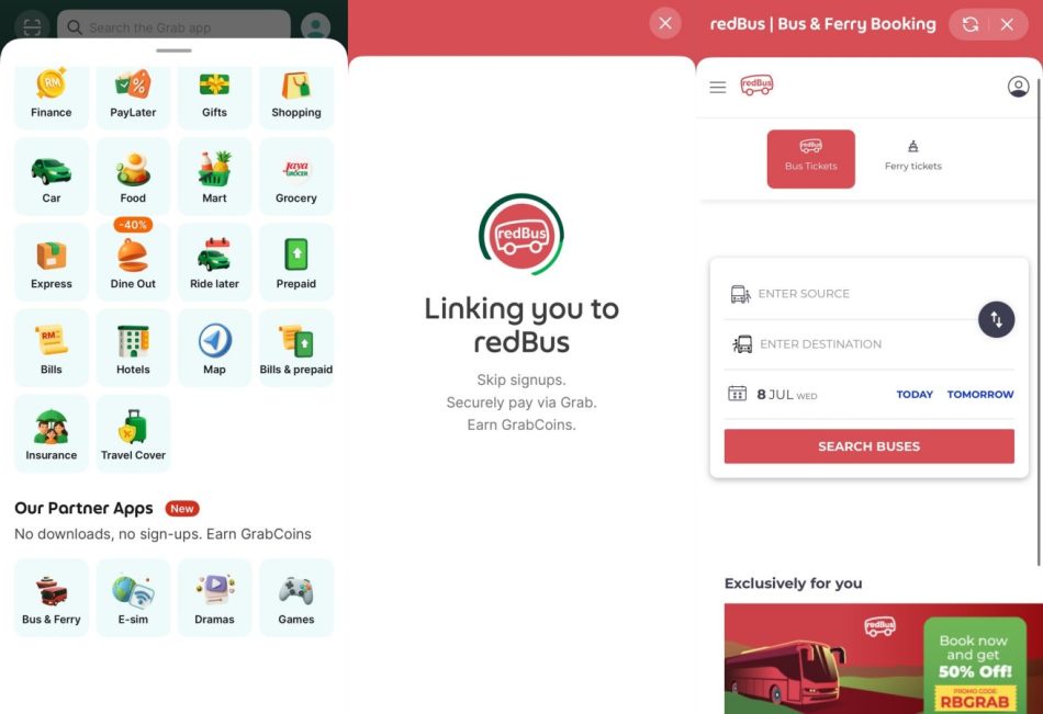 Image from: RedBus Kini Boleh Diakses Dalam Aplikasi Grab – Mudahkan Tempahan Bas Dan Feri