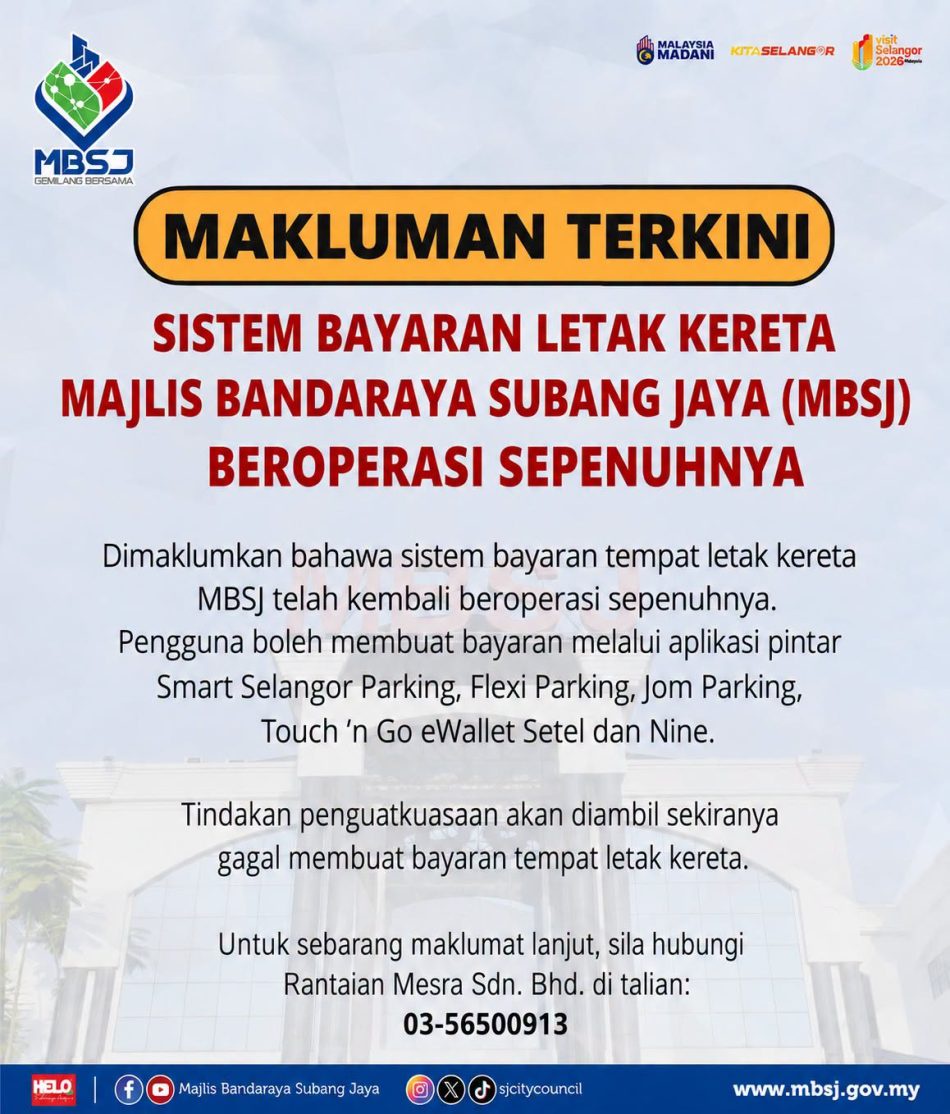 Image from: Sistem Pembayaran Parkir Smart Selangor Dan Flexi Parking Kembali Beroperasi Sepenuhnya