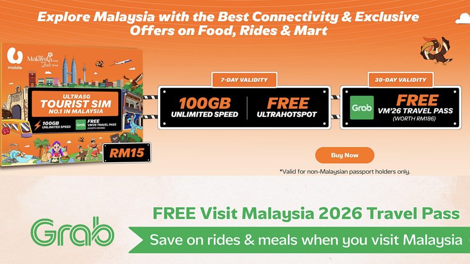 Image from: U Mobile Perkenalkan Ultra Tourist Plan Dengan Harga RM15 Seminggu – 100GB Data Dan Baucar Grab Eksklusif