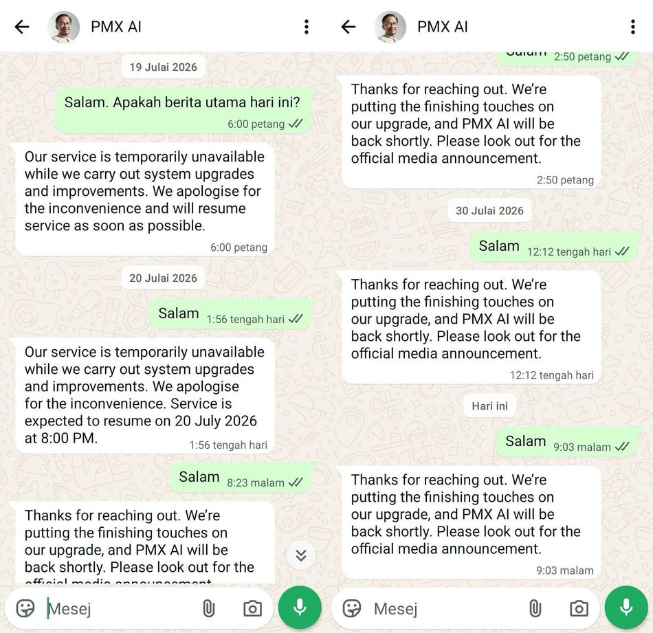Image from: Selepas Sebulan, “PMX AI” Masih Gagal Beroperasi Kembali