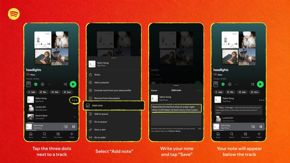 Image from: Spotify Perkenalkan Ciri Nota Dalam Senarai Main