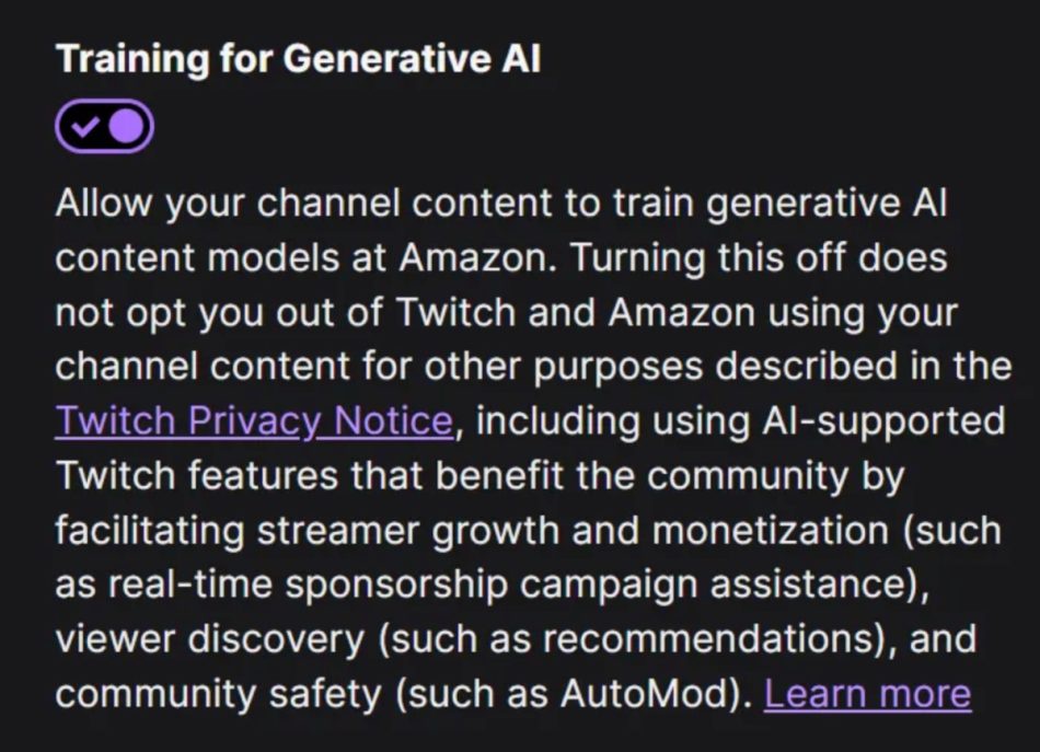 Image from: Twitch Akan Menggunakan Kandungan Penstriman Untuk Melatih AI Amazon