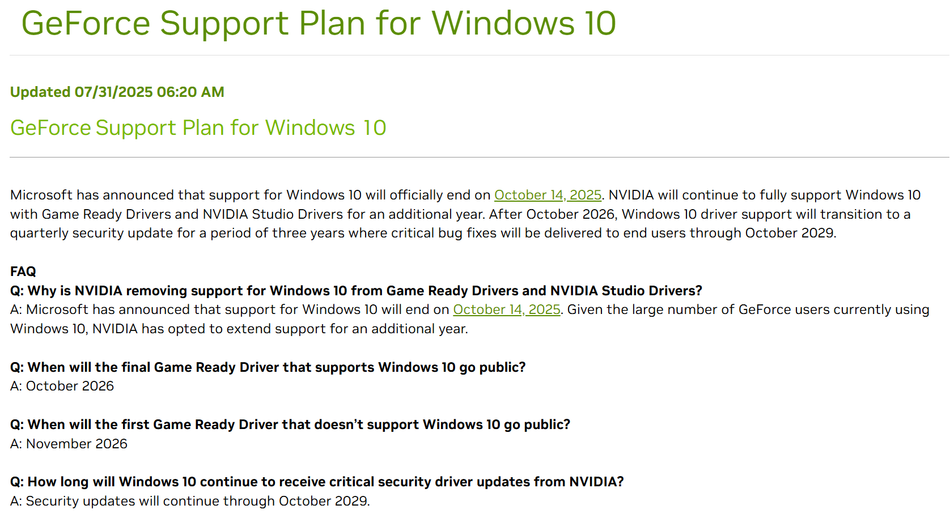 Image from: NVIDIA Menamatkan Sokongan Kemaskini Perisian Pemandu Game Ready Untuk Windows 10 Pada Oktober Ini
