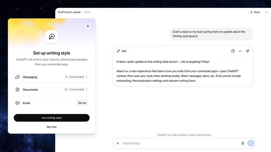 Image from: ChatGPT Work Kini Boleh Mempelajari Gaya Penulisan Anda Melalui Mesej Dan Emel Di GMail, Google Drive Dan Slack