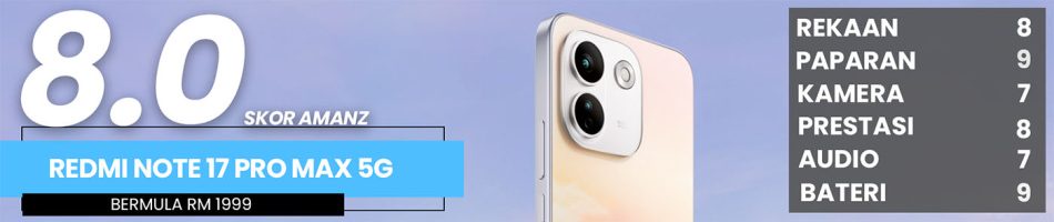 Image from: Ulasan Redmi Note 17 Pro Max 5G – Bateri Tahan Lama Prestasi Hampa