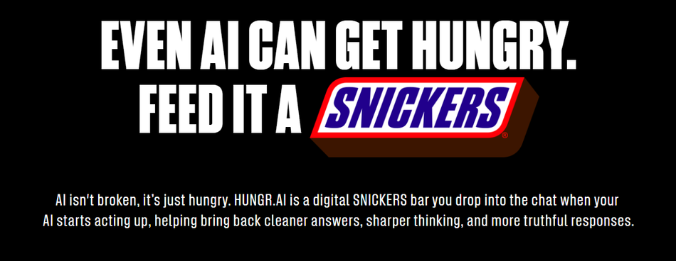 Image from: Snickers Memperkenalkan Jajan Digital Supaya Bot AI “Memberi Jawapan Yang Lebih Bernas”