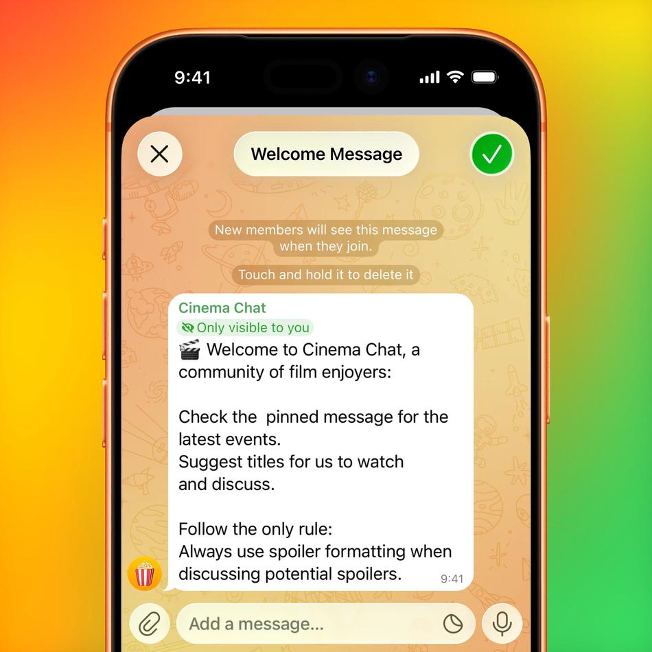 Image from: Telegram Membenarkan Pentadbir Tetapkan Mesej Alu-Aluan Automatik Untuk Ahli Baharu