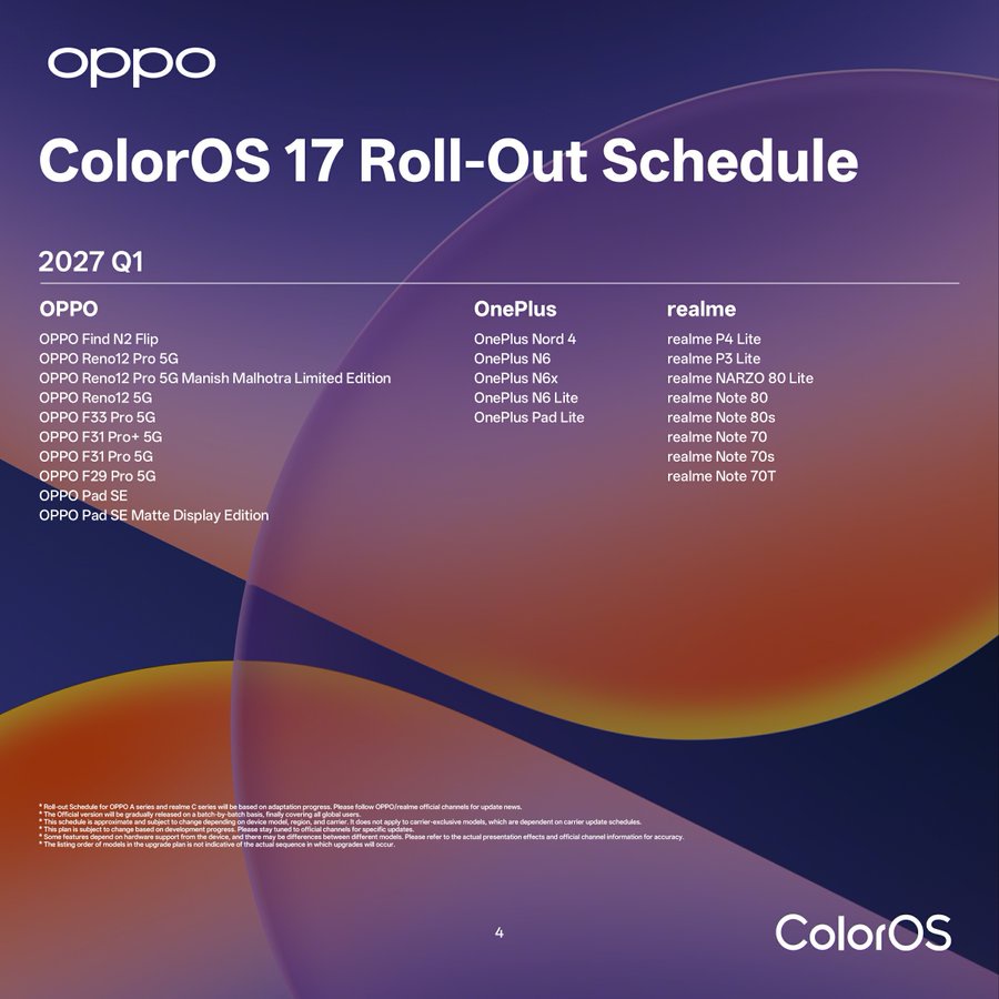 Image from: Ini Adalah Jadual Kemas Kini ColorOS 17 Untuk Peranti Realme Dan OnePlus