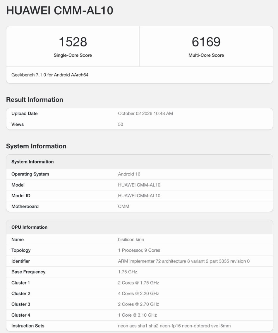 Image from: Prestasi dan Konfigurasi Kirin 9050 Pro Kini Diketahui