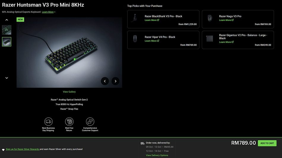 Image from: Razer Huntsman V3 Pro Mini 8KHz Dilancarkan Dengan Suis Optik Analog Dan Harga RM789