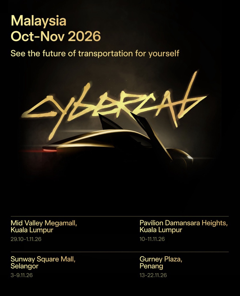 Image from: Tesla Cybercab Akan Dipertontonkan Di Malaysia Bermula 29 Oktober Sehingga 22 November Ini