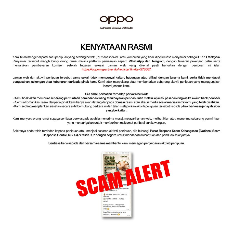 Image from: Waspada Taktik Penipuan Menyamar Sebagai Wakil Oppo Malaysia