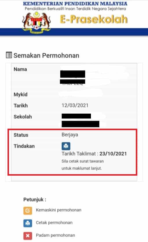 Image from: Semakan Keputusan Permohonan Prasekolah 2027 Bermula 5 Ogos – ePrasekolah KPM