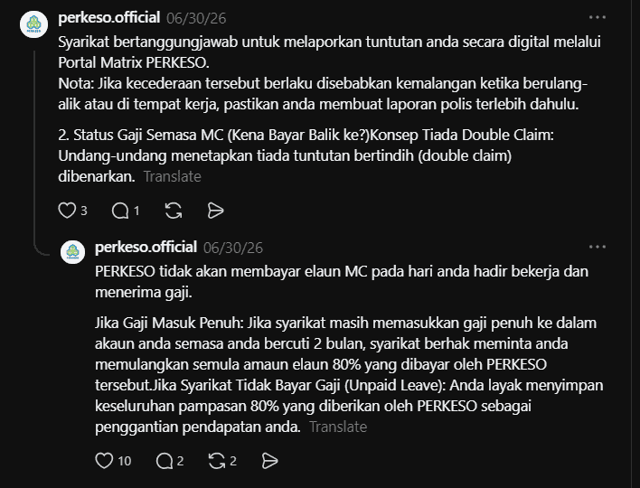 Image from: Cara Claim PERKESO Jika MC Atau Cuti Sakit