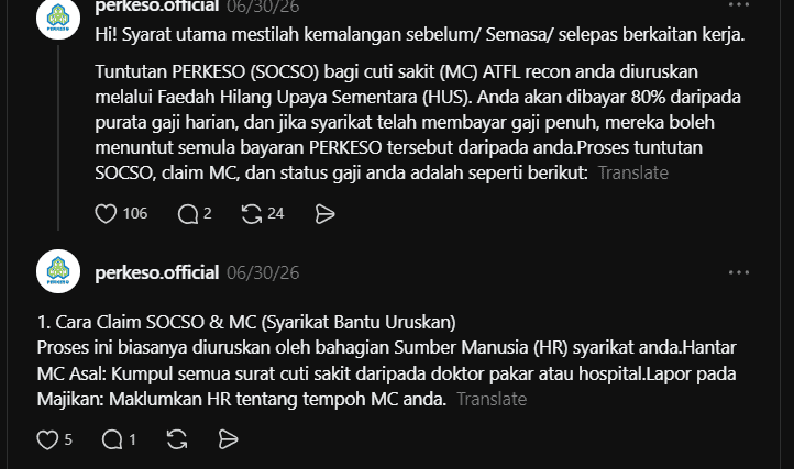Image from: Cara Claim PERKESO Jika MC Atau Cuti Sakit