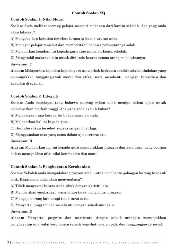 CONTOH SOALAN PKSK BAHAGIAN A 