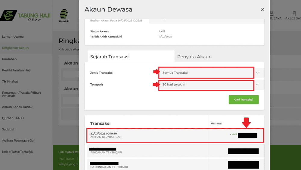 semakan dividen tabung haji TH Thijari 2025