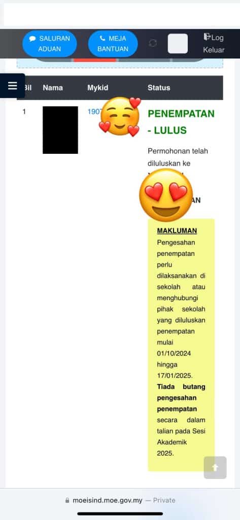 semakan penempatan tahun 1 2026