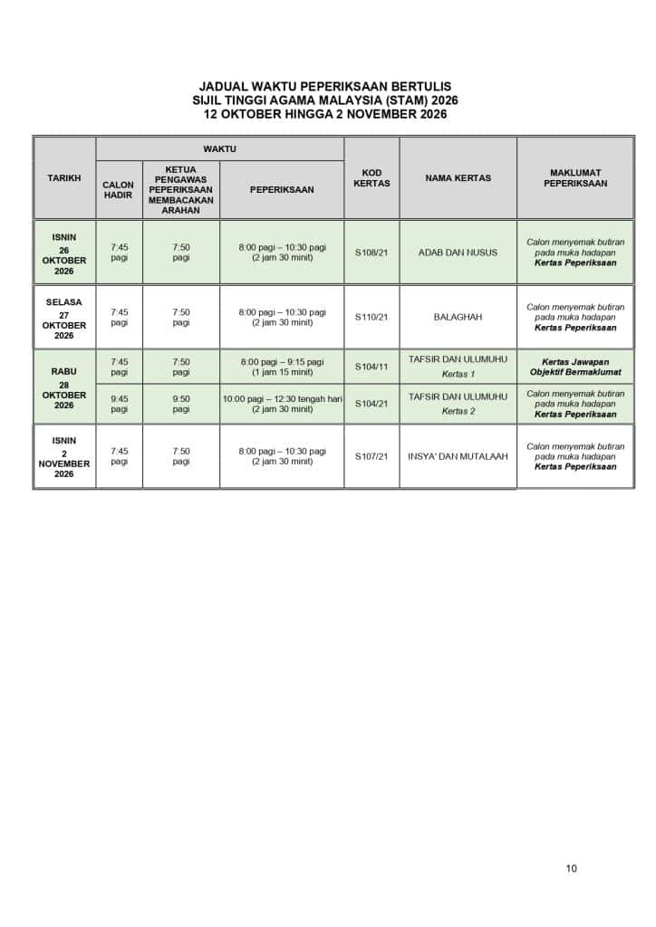 Image from: Jadual STAM 2026 – Peperiksaan Sijil Tinggi Agama Malaysia
