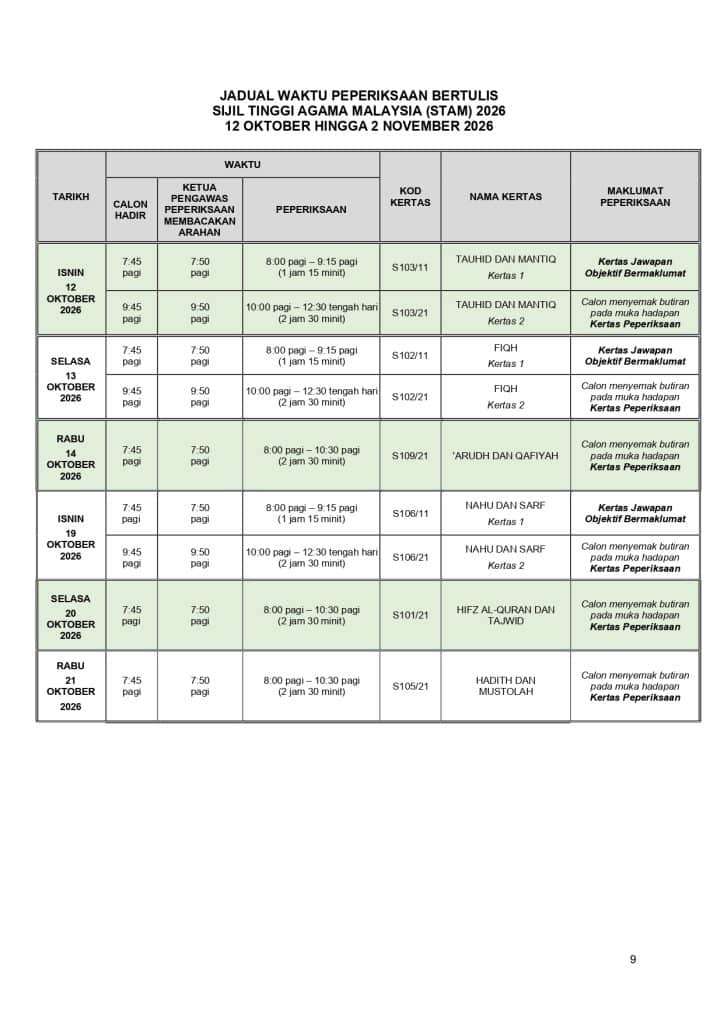 Image from: Jadual STAM 2026 – Peperiksaan Sijil Tinggi Agama Malaysia