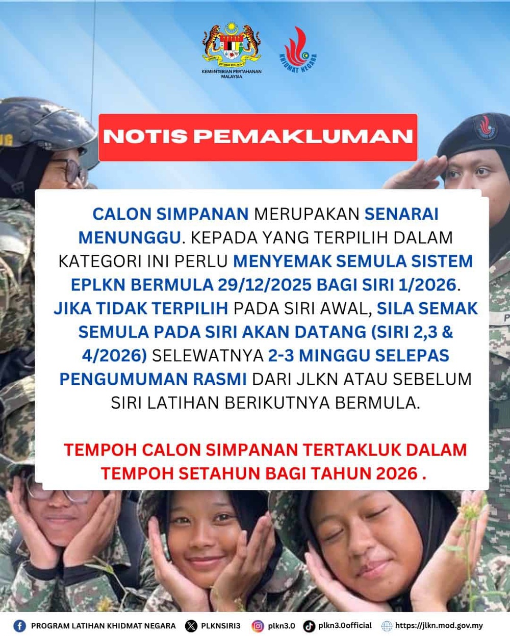 Image from: PLKN 3.0 SIRI 2/2026- Semakan PLKN (Program Latihan Khidmat Negara)