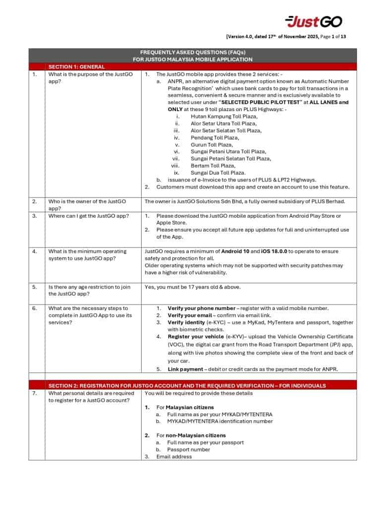 Image from: JustGo Malaysia – Cara Daftar & Guna Tol Tanpa Palang di 18 Lokasi Terpilih, Mudah & Cepat!
