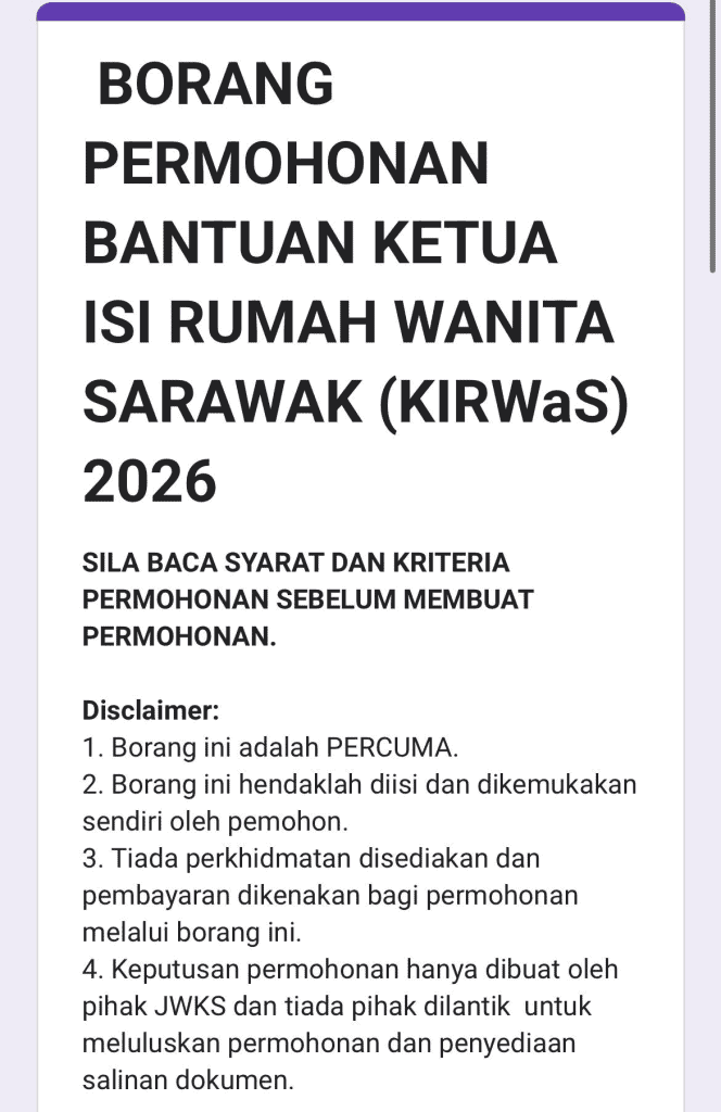 Bantuan Ketua Isi Rumah Wanita Sarawak kirwas