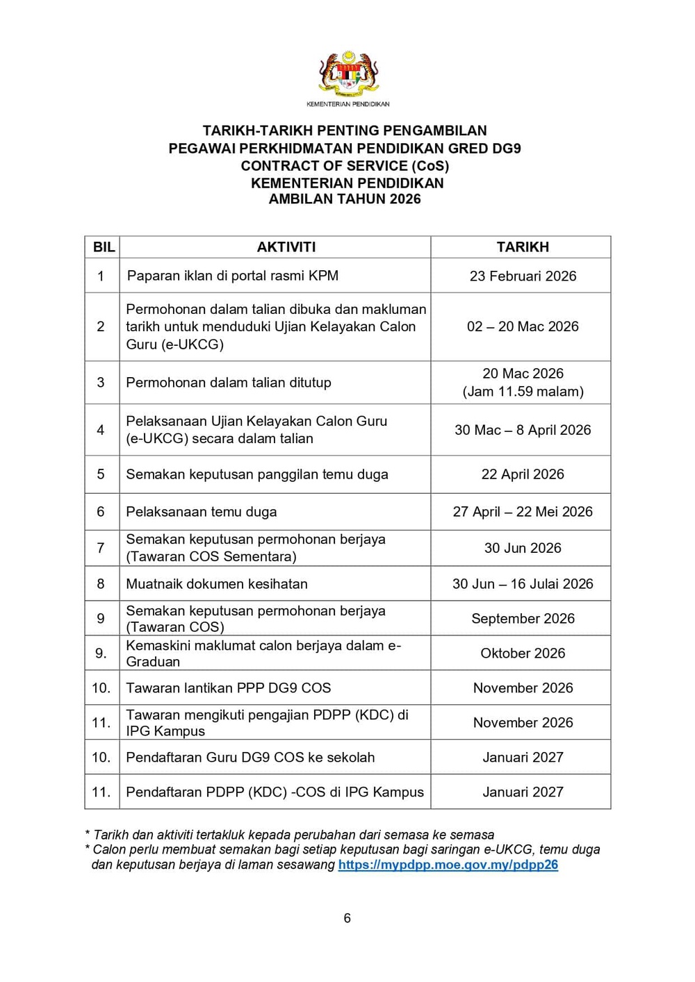 Image from: myPDPP: Semakan Temuduga Guru CoS PDPP 2026