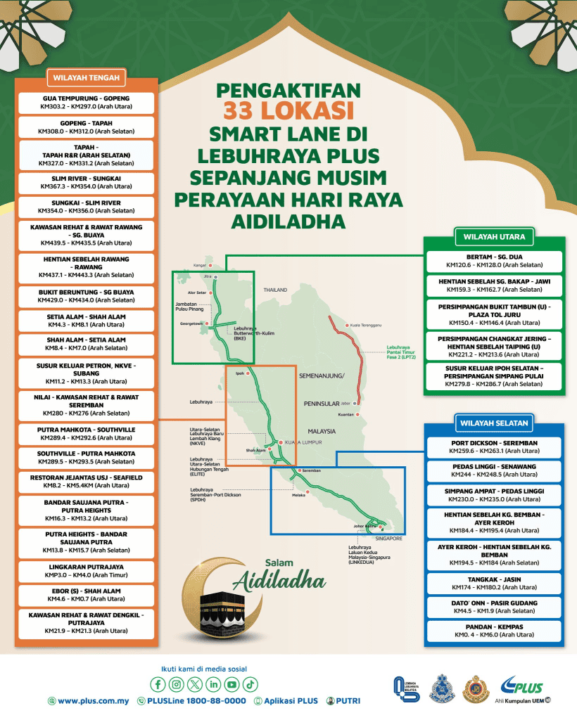 Smart Lane - Senarai Lokasi Diaktifkan Semasa Hari Raya Haji 2026