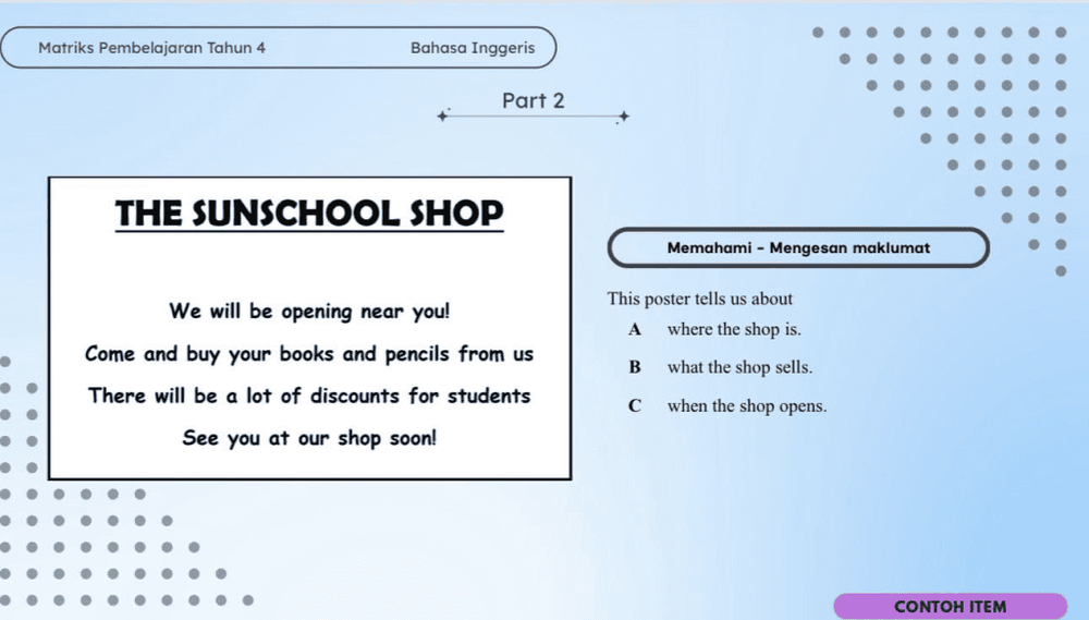 Format Pentaksiran dan Contoh Item Bahasa Inggeris