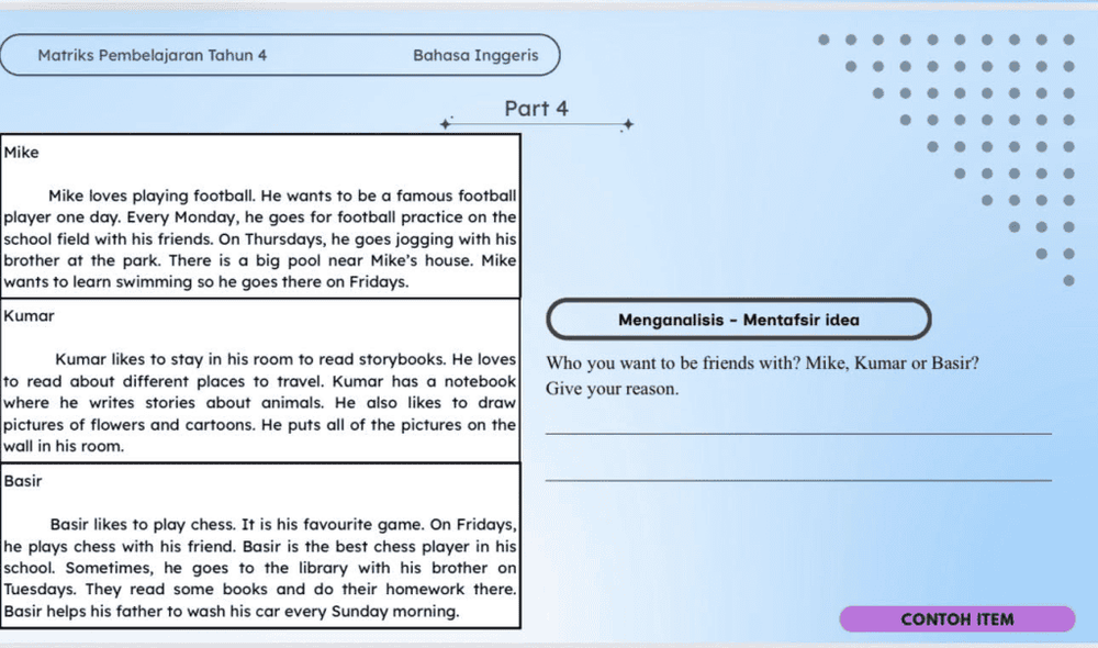 Format Pentaksiran dan Contoh Item Bahasa Inggeris